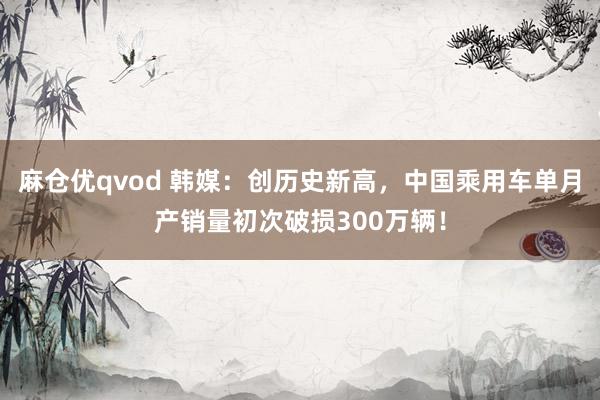 麻仓优qvod 韩媒：创历史新高，中国乘用车单月产销量初次破损300万辆！
