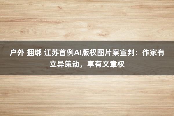 户外 捆绑 江苏首例AI版权图片案宣判：作家有立异策动，享有文章权