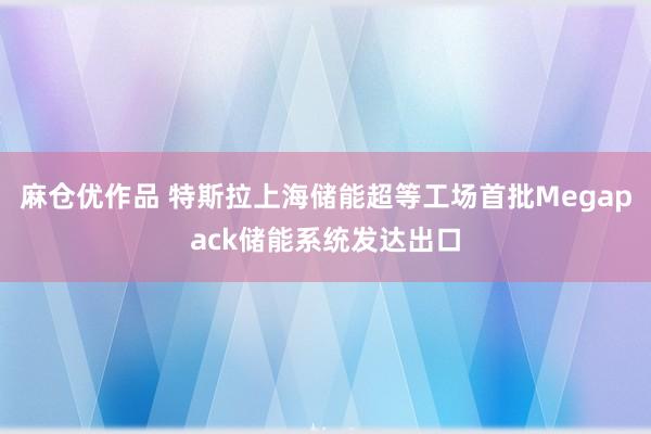 麻仓优作品 特斯拉上海储能超等工场首批Megapack储能系统发达出口