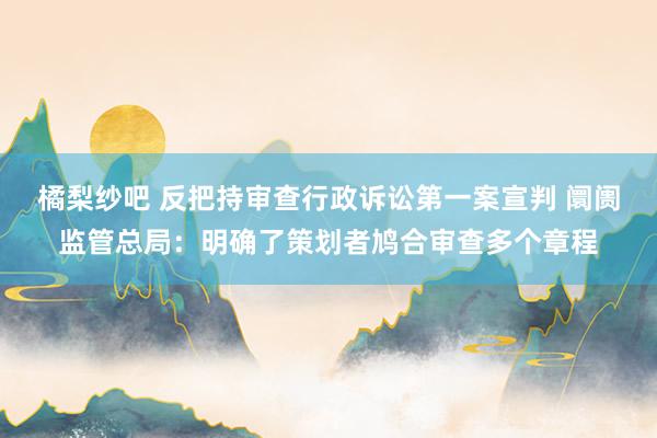 橘梨纱吧 反把持审查行政诉讼第一案宣判 阛阓监管总局：明确了策划者鸠合审查多个章程