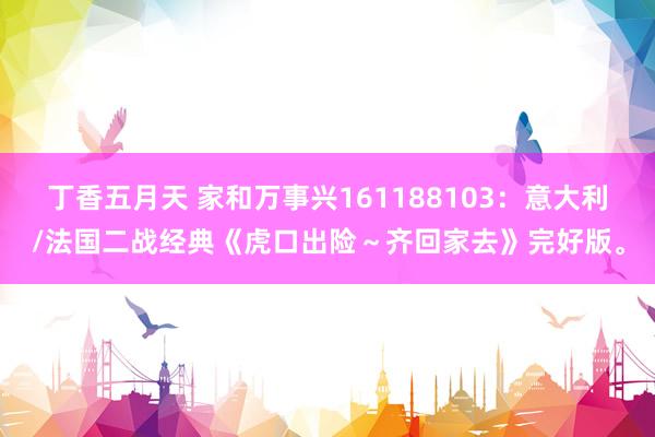 丁香五月天 家和万事兴161188103：意大利/法国二战经典《虎口出险～齐回家去》完好版。
